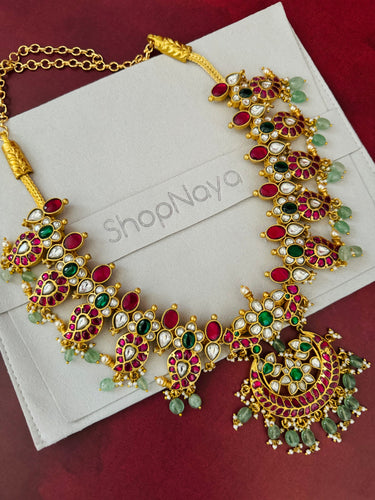 Jadau Kundan Necklace | Real Kemp Stones | Brass Base | No earrings | Gold Polish | Free Shipping | Ships from California